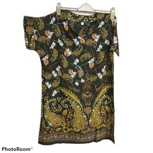 Tunic top loose dark green floral paisley L/XL NEW